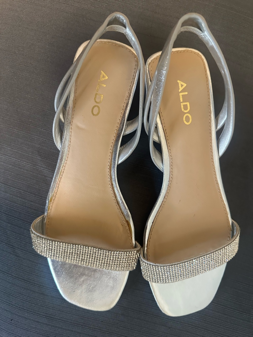 Aldo Silver Rhinestone slingback open toe low Heels